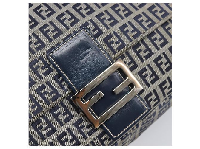 FENDI Zucchino Canvas Mamma Baguette Shoulder Bag Navy Silver 26325 - vista 21
