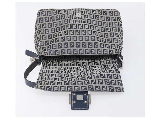 FENDI Zucchino Canvas Mamma Baguette Shoulder Bag Navy Silver 26325 - vista 22