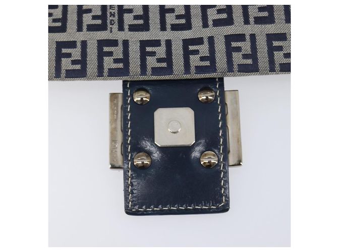 FENDI Zucchino Canvas Mamma Baguette Shoulder Bag Navy Silver 26325 - vista 23