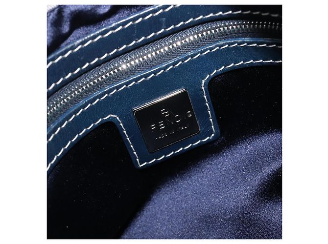 FENDI Zucchino Canvas Mamma Baguette Shoulder Bag Navy Silver 26325 - vista 24