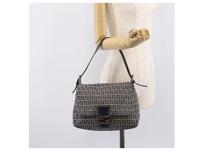 FENDI Zucchino Canvas Mamma Baguette Shoulder Bag Navy Silver 26325 - vista 29