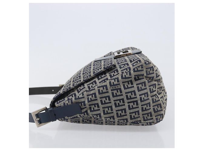 FENDI Zucchino Canvas Mamma Baguette Shoulder Bag Navy Silver 26325 - vista 4