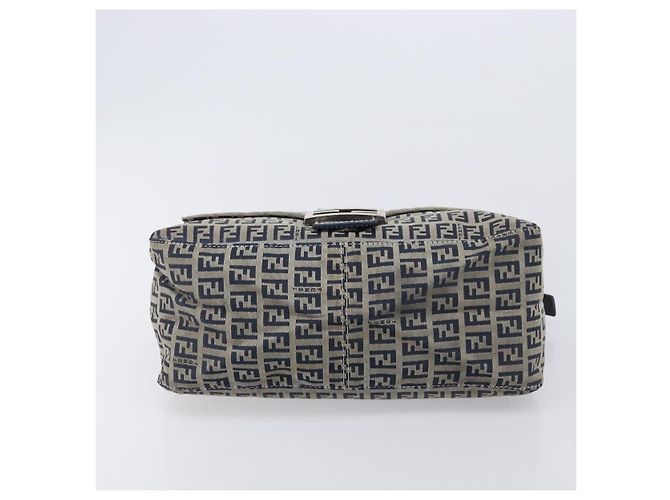 FENDI Zucchino Canvas Mamma Baguette Shoulder Bag Navy Silver 26325 - vista 5