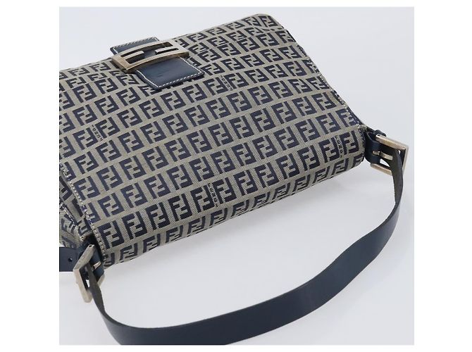 FENDI Zucchino Canvas Mamma Baguette Shoulder Bag Navy Silver 26325 - vista 6