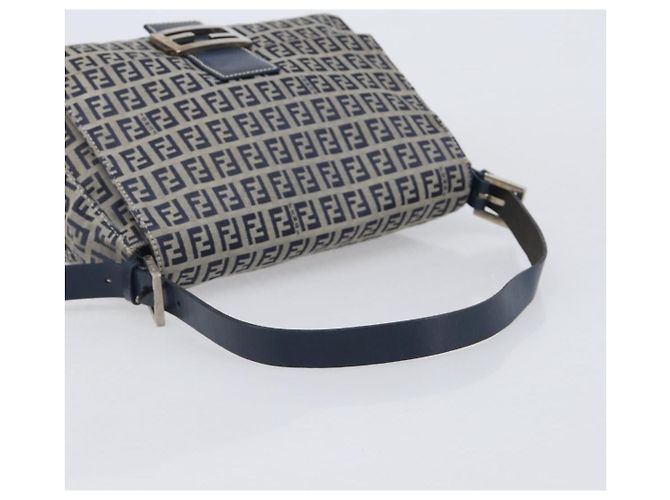 FENDI Zucchino Canvas Mamma Baguette Shoulder Bag Navy Silver 26325 - vista 7