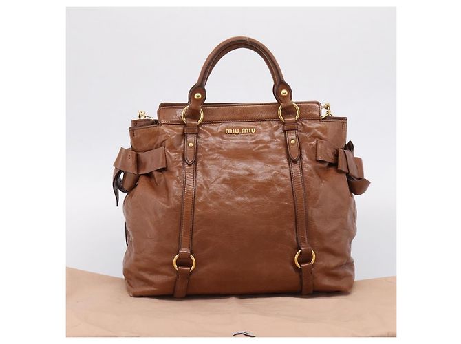 Miu Miu Matelasse Hand Bag Vitellolux 2way Brown Gold - vista 12