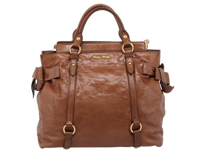 Miu Miu Matelasse Hand Bag Vitellolux 2way Brown Gold - vista 13
