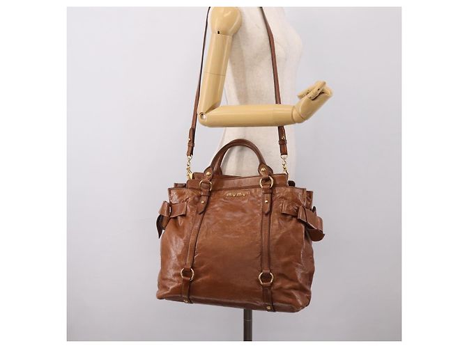 Miu Miu Matelasse Hand Bag Vitellolux 2way Brown Gold - vista 27