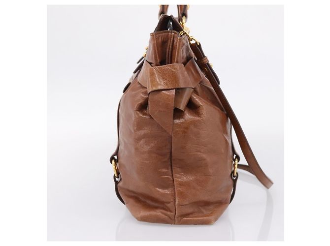 Miu Miu Matelasse Hand Bag Vitellolux 2way Brown Gold - vista 3