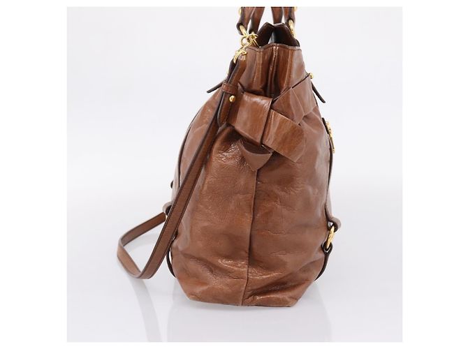 Miu Miu Matelasse Hand Bag Vitellolux 2way Brown Gold - vista 4