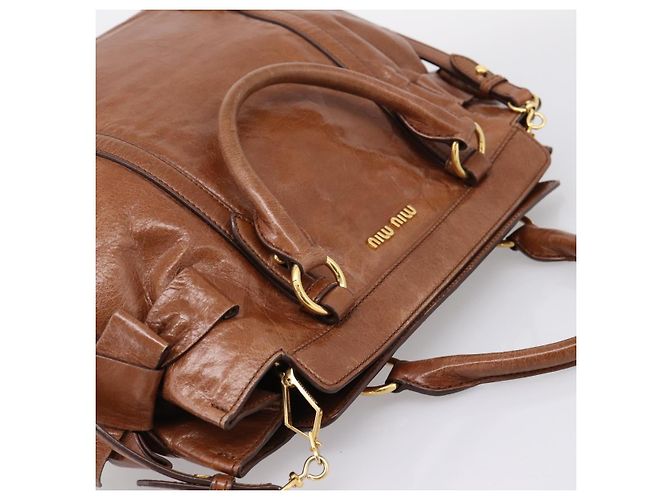 Miu Miu Matelasse Hand Bag Vitellolux 2way Brown Gold - vista 6