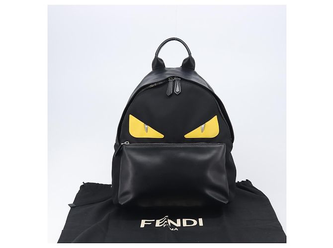 FENDI Monster Backpack Leather Nylon Black Silver - vista 12