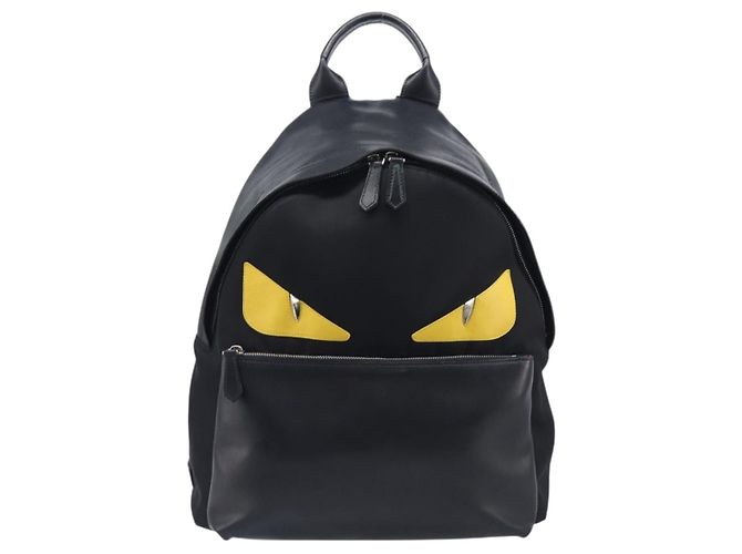 FENDI Monster Backpack Leather Nylon Black Silver - vista 13