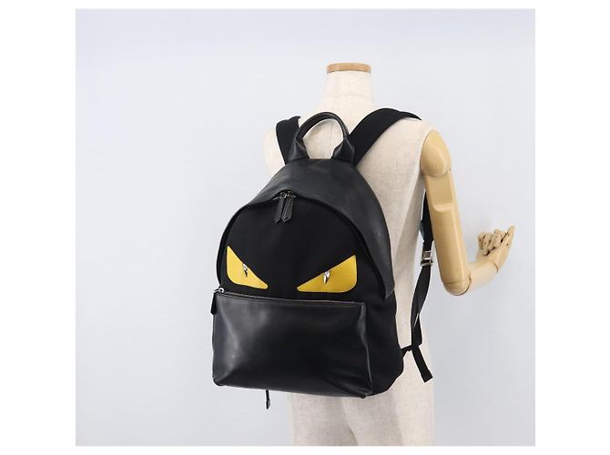 FENDI Monster Backpack Leather Nylon Black Silver - vista 31