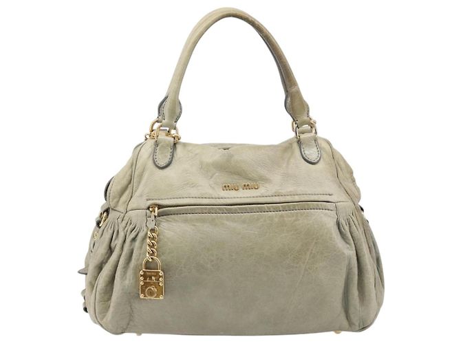 Miu Miu Hand Bag Leather 2way Beige Gold - vista 13