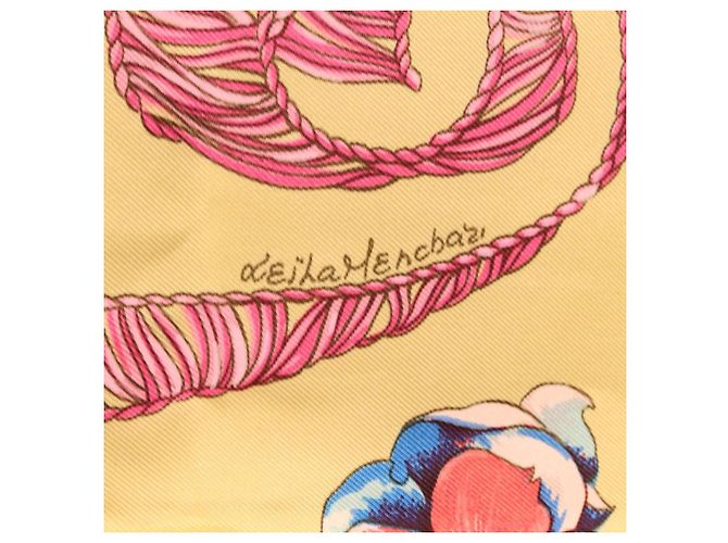 Hermès HERMES Carre 90 Scarf  LES TAMBOURS  Silk Yellow - vista 13