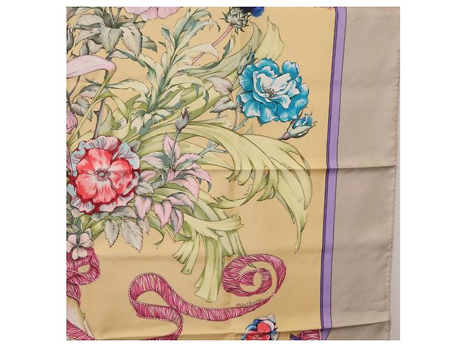 Hermès HERMES Carre 90 Scarf  LES TAMBOURS  Silk Yellow - vista 7