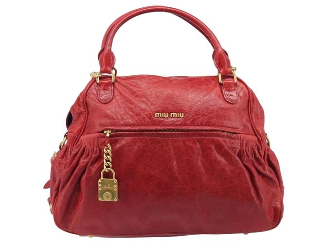 Miu Miu Handtasche Leder 2way Rot Gold - Ansicht 13