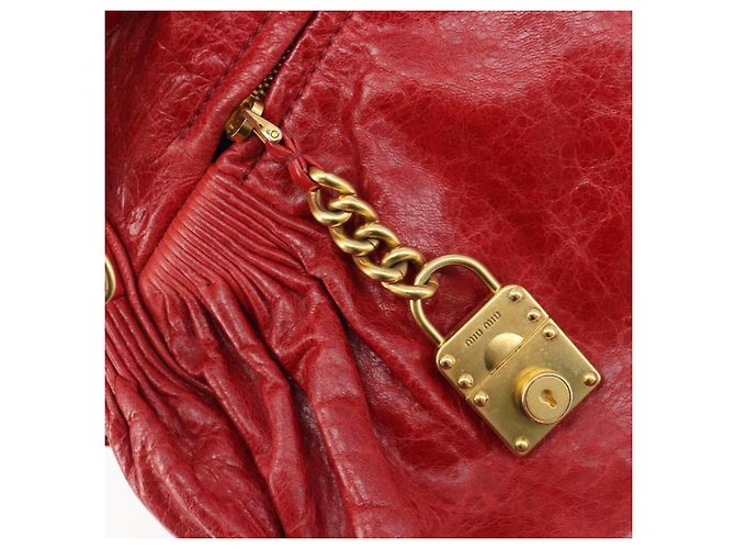 Miu Miu Handtasche Leder 2way Rot Gold - Ansicht 29