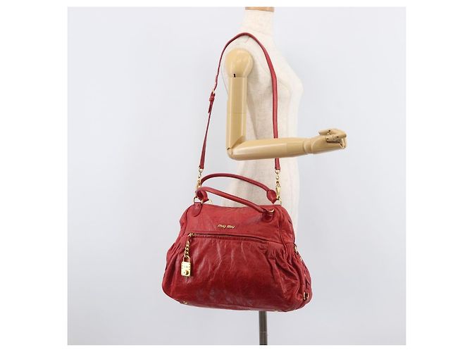 Miu Miu Handtasche Leder 2way Rot Gold - Ansicht 31