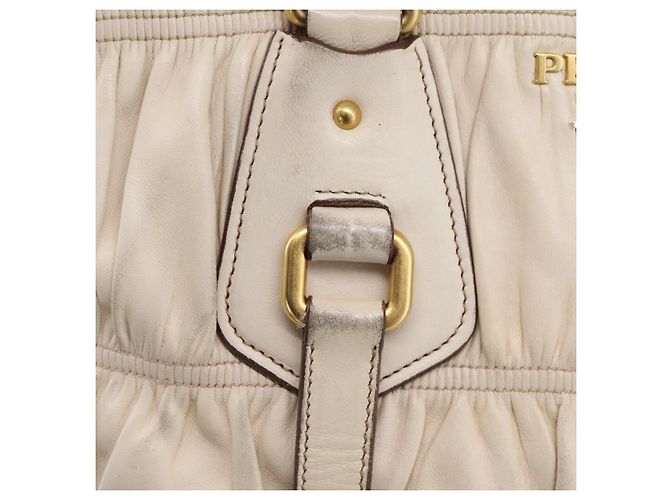 PRADA Gathered Hand Bag Leather 2way Beige Gold - vista 10