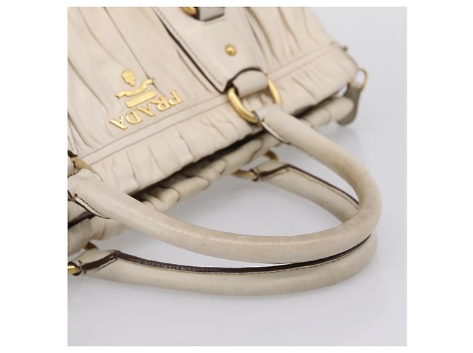 PRADA Gathered Hand Bag Leather 2way Beige Gold - vista 14