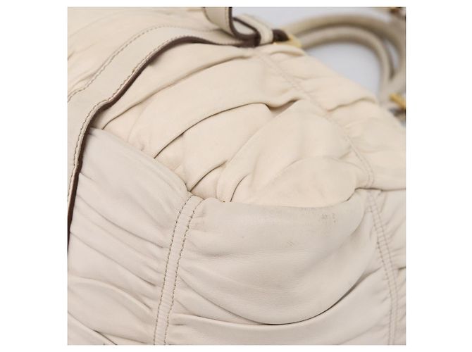 PRADA Gathered Hand Bag Leather 2way Beige Gold - vista 17