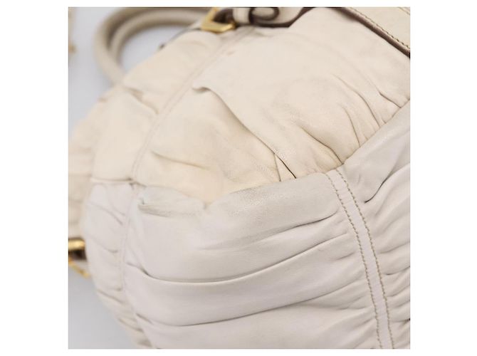 PRADA Gathered Hand Bag Leather 2way Beige Gold - vista 18