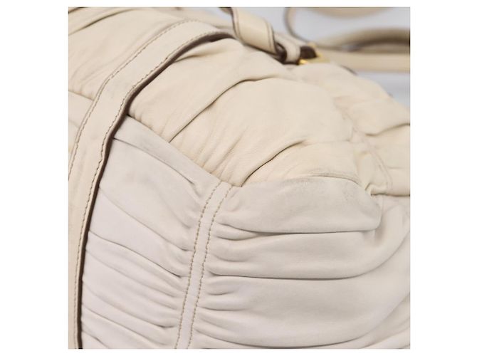 PRADA Gathered Hand Bag Leather 2way Beige Gold - vista 19