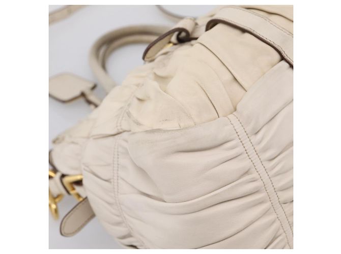 PRADA Gathered Hand Bag Leather 2way Beige Gold - vista 20