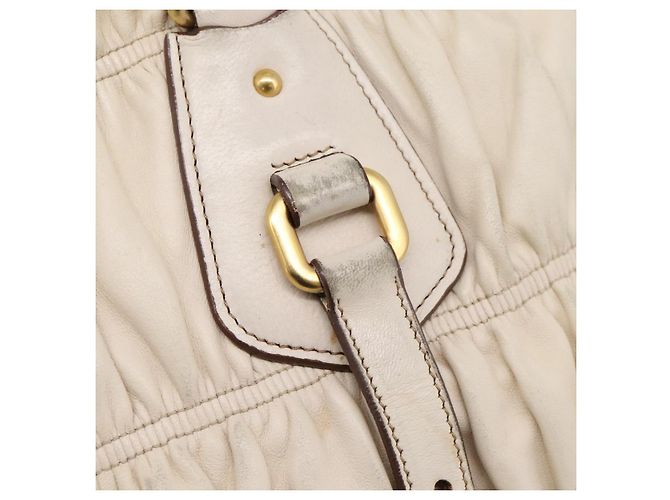 PRADA Gathered Hand Bag Leather 2way Beige Gold - vista 21