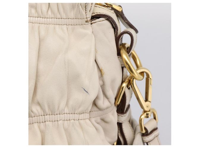 PRADA Gathered Hand Bag Leather 2way Beige Gold - vista 22