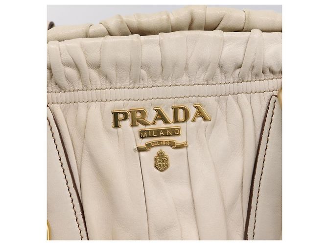 PRADA Gathered Hand Bag Leather 2way Beige Gold - vista 23