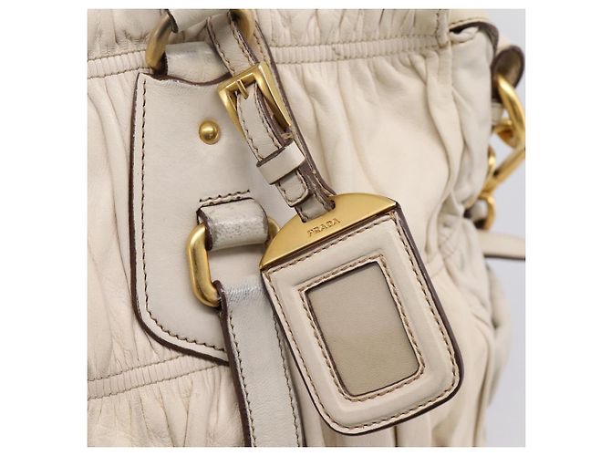 PRADA Gathered Hand Bag Leather 2way Beige Gold - vista 24