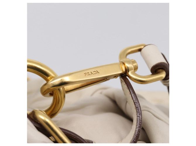 PRADA Gathered Hand Bag Leather 2way Beige Gold - vista 25