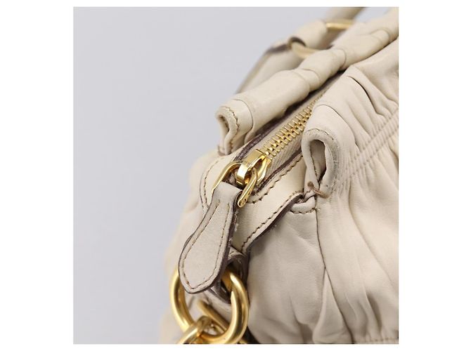 PRADA Gathered Hand Bag Leather 2way Beige Gold - vista 26