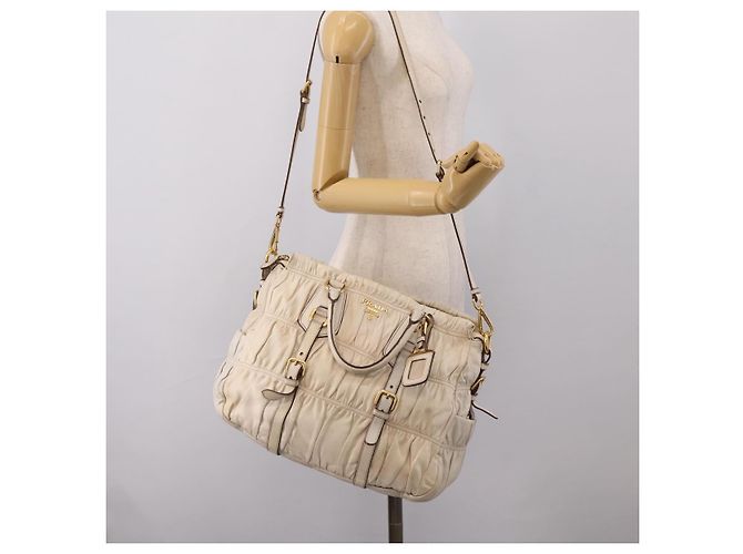 PRADA Gathered Hand Bag Leather 2way Beige Gold - vista 32