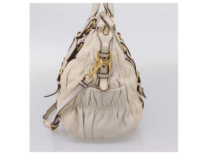 PRADA Gathered Hand Bag Leather 2way Beige Gold - vista 4
