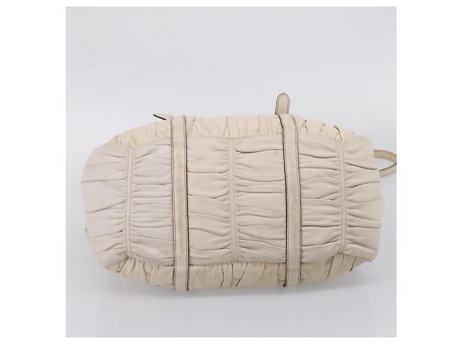 PRADA Gathered Hand Bag Leather 2way Beige Gold - vista 5