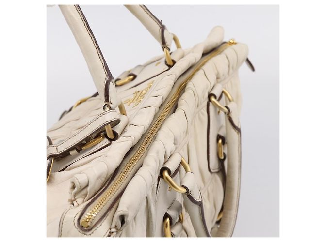 PRADA Gathered Hand Bag Leather 2way Beige Gold - vista 6