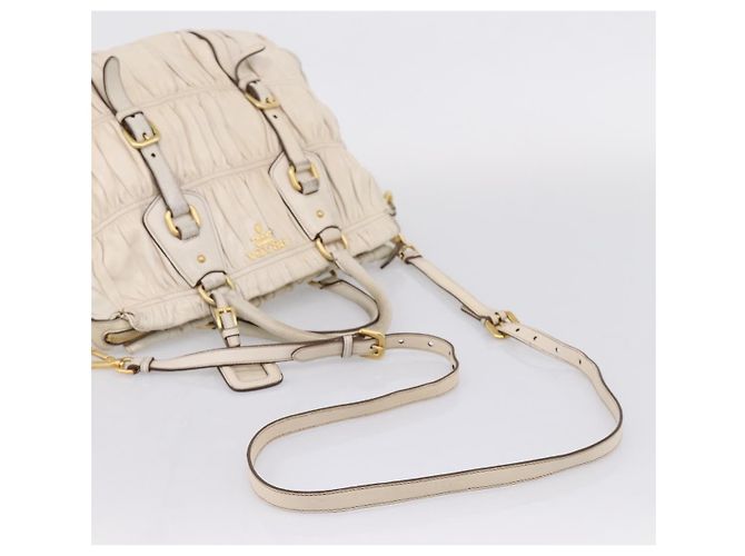 PRADA Gathered Hand Bag Leather 2way Beige Gold - vista 9