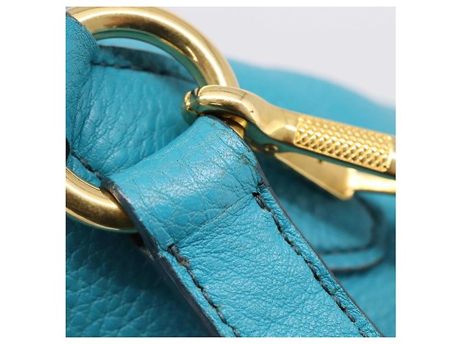 Miu Miu Hand Bag Leather 2way Turquoise Blue Gold Tone - vista 10