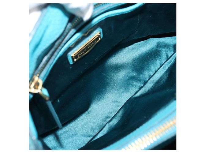 Miu Miu Hand Bag Leather 2way Turquoise Blue Gold Tone - vista 11