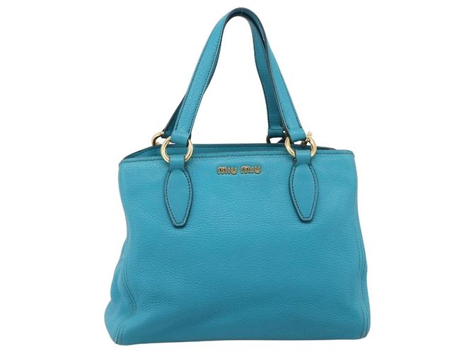 Miu Miu Hand Bag Leather 2way Turquoise Blue Gold Tone - vista 13