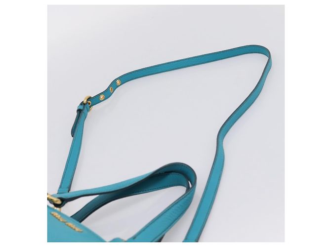 Miu Miu Hand Bag Leather 2way Turquoise Blue Gold Tone - vista 14