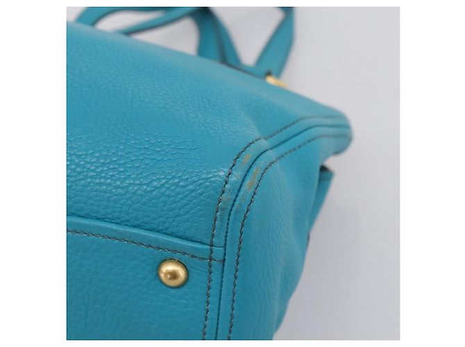Miu Miu Hand Bag Leather 2way Turquoise Blue Gold Tone - vista 15