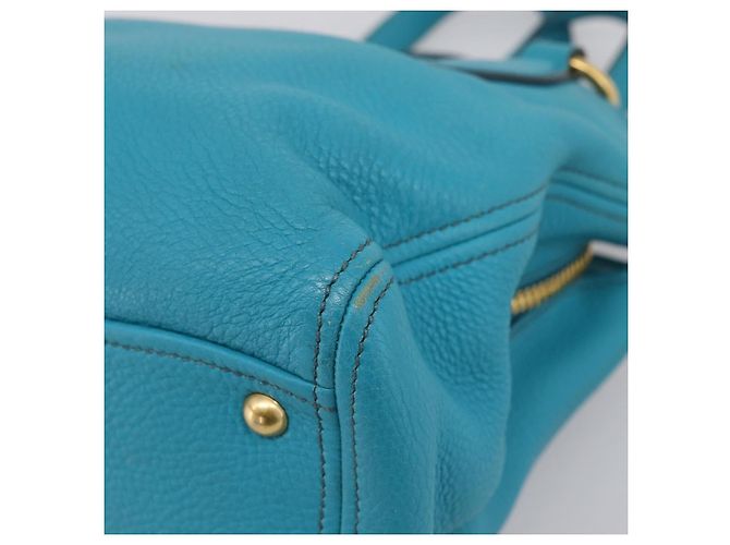 Miu Miu Hand Bag Leather 2way Turquoise Blue Gold Tone - vista 17