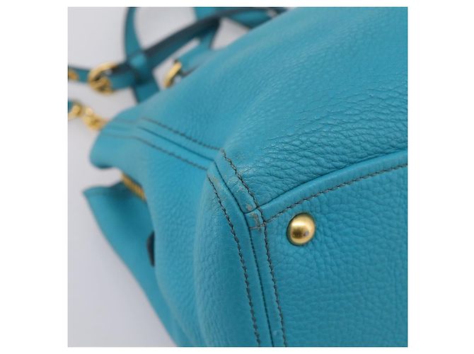 Miu Miu Hand Bag Leather 2way Turquoise Blue Gold Tone - vista 18