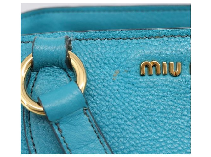 Miu Miu Hand Bag Leather 2way Turquoise Blue Gold Tone - vista 19