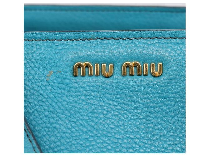 Miu Miu Hand Bag Leather 2way Turquoise Blue Gold Tone - vista 20
